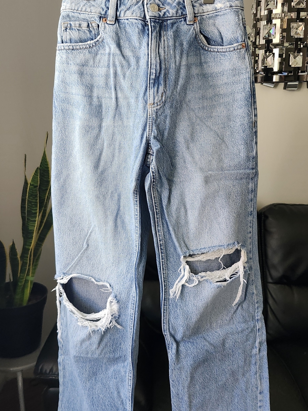Dynamite Light Blue Wide Leg Ripped Jeans